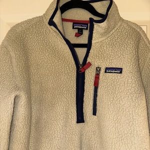 Patagonia Men Size L Cream Blue and Red Sherpa 1/2 Zip
